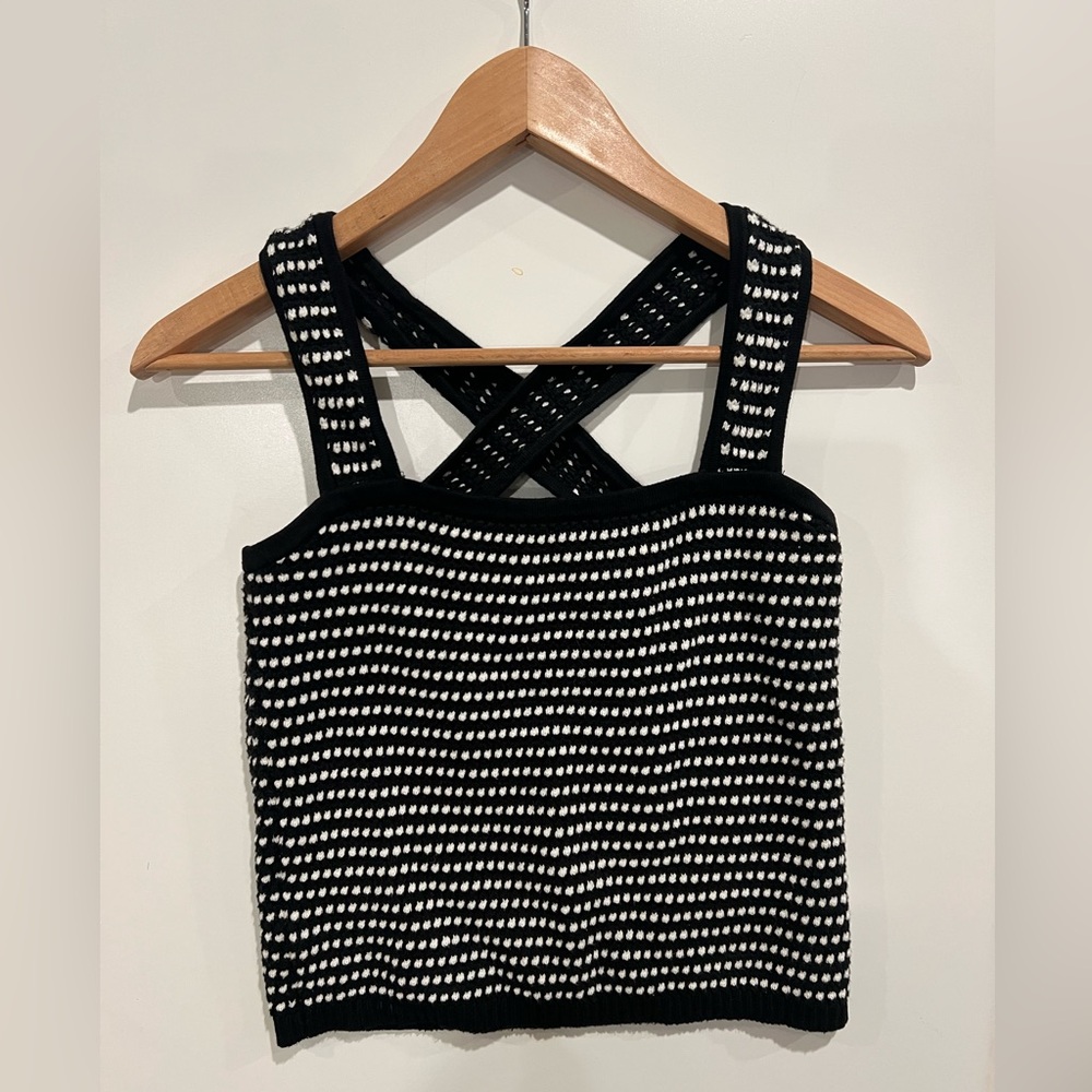 Ann Taylor Black & White Crop Chunky Knit Sweater Tank Top, Size Small